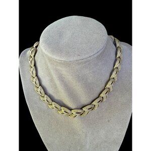Vintage Trifari Gold Tone Woven Leaf Motif Textured Statement Necklace Intricate